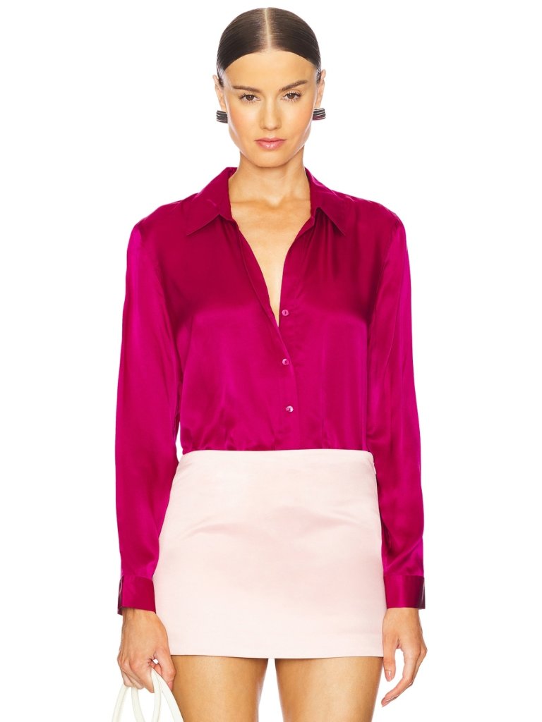 Nwt L'agence Tyler 100% Silk Blouse Ruby Red Xs Msrp $365
